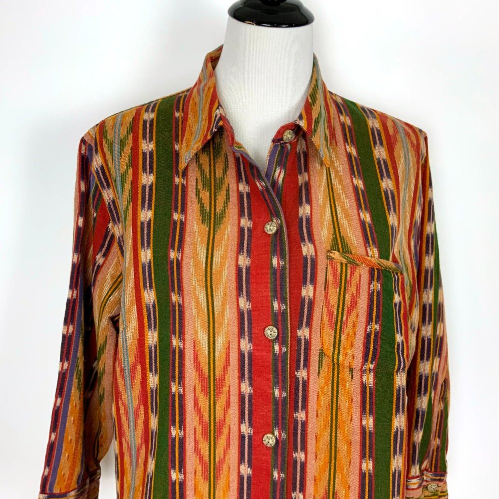 The Territory Ahead Textured Cotton Southwestern Striped Button Up Shirt Sz XL - Picture 9 of 16